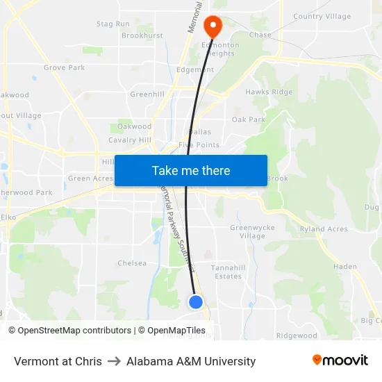 Vermont at Chris to Alabama A&M University map