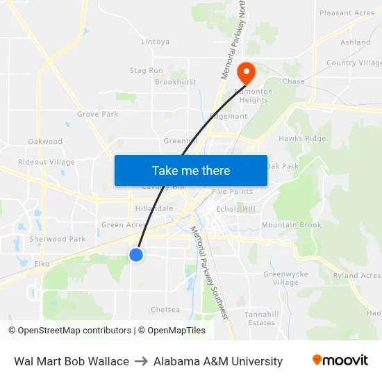 Wal Mart Bob Wallace to Alabama A&M University map