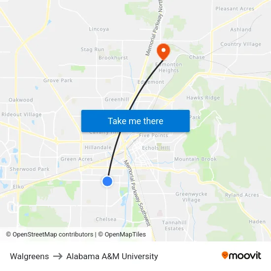 Walgreens to Alabama A&M University map