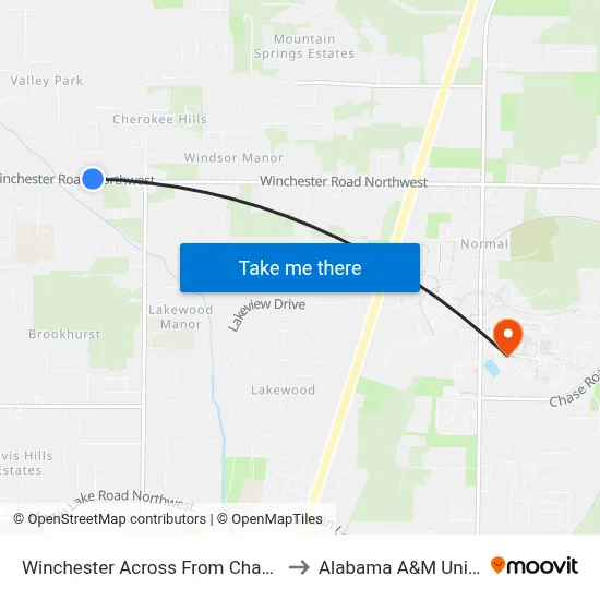 Winchester Across From Chancellor Sq to Alabama A&M University map