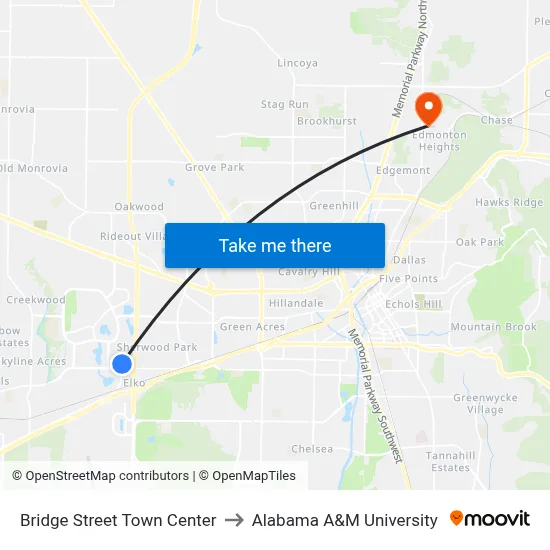 Bridge Street Town Center to Alabama A&M University map