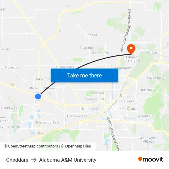 Cheddars to Alabama A&M University map