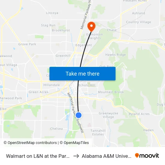 Walmart on L&N at the Parkway to Alabama A&M University map