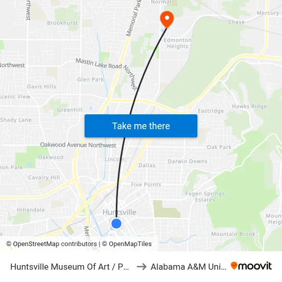 Huntsville Museum Of Art / Pane E Vino to Alabama A&M University map