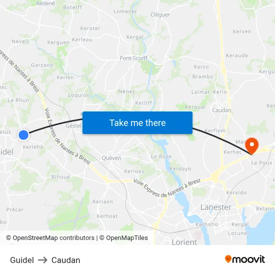 Guidel to Caudan map