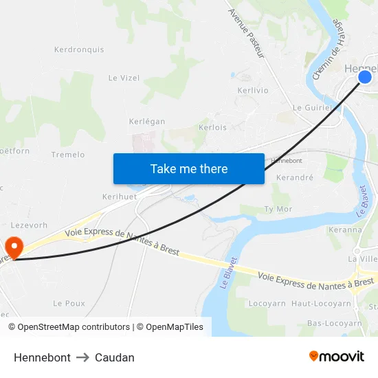 Hennebont to Caudan map