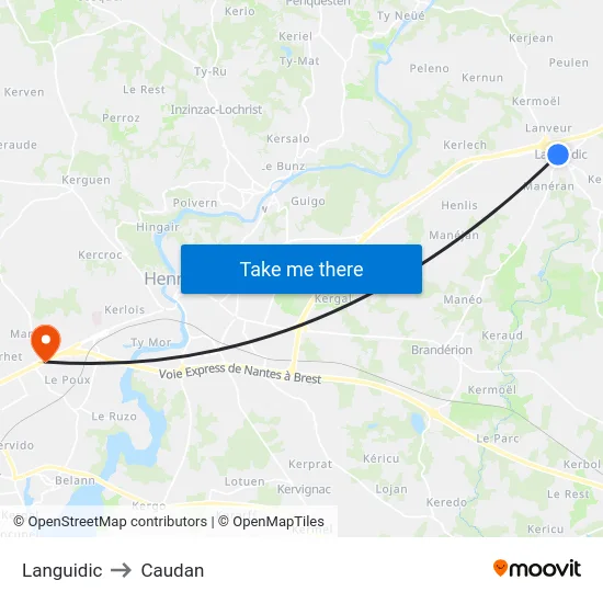 Languidic to Caudan map