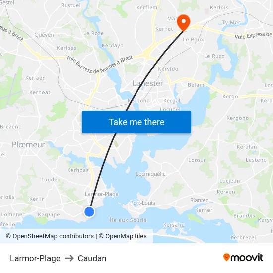 Larmor-Plage to Caudan map