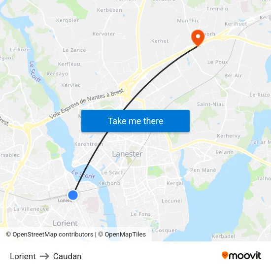 Lorient to Caudan map