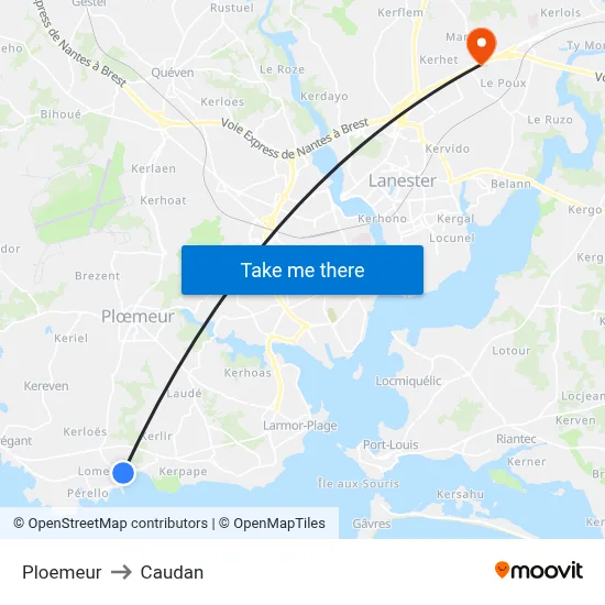 Ploemeur to Caudan map