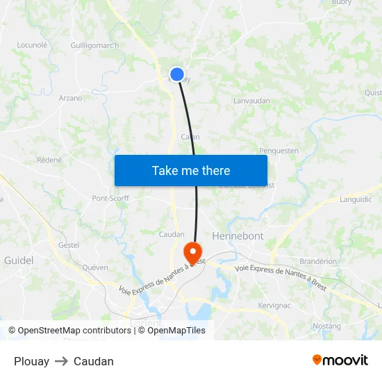 Plouay to Caudan map