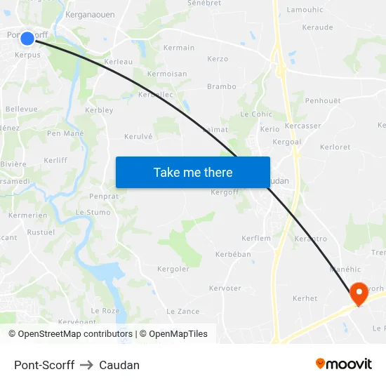 Pont-Scorff to Caudan map