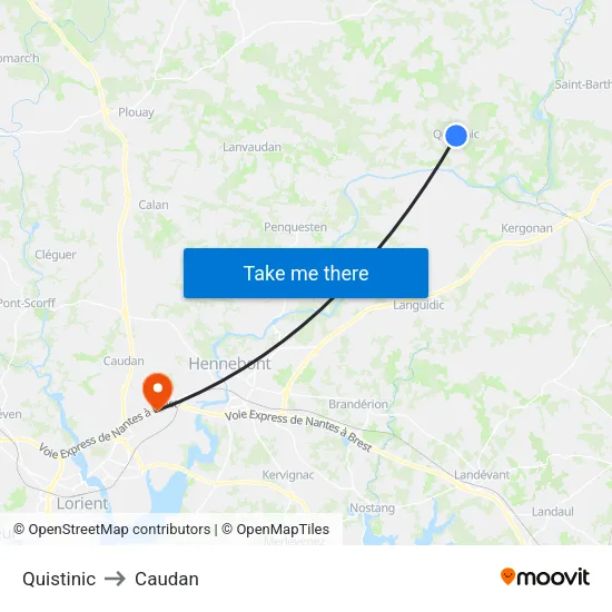 Quistinic to Caudan map