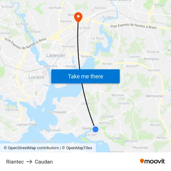 Riantec to Caudan map