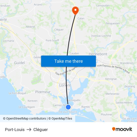 Port-Louis to Cléguer map