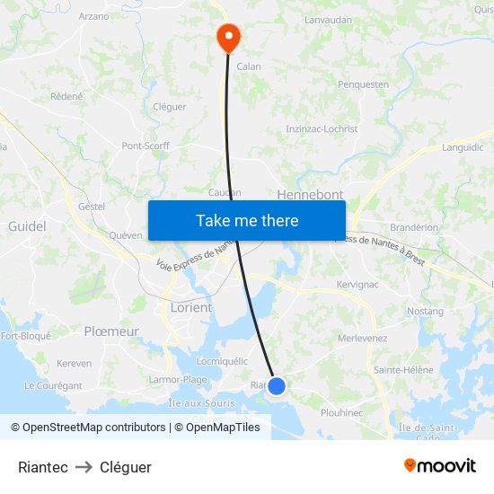 Riantec to Cléguer map