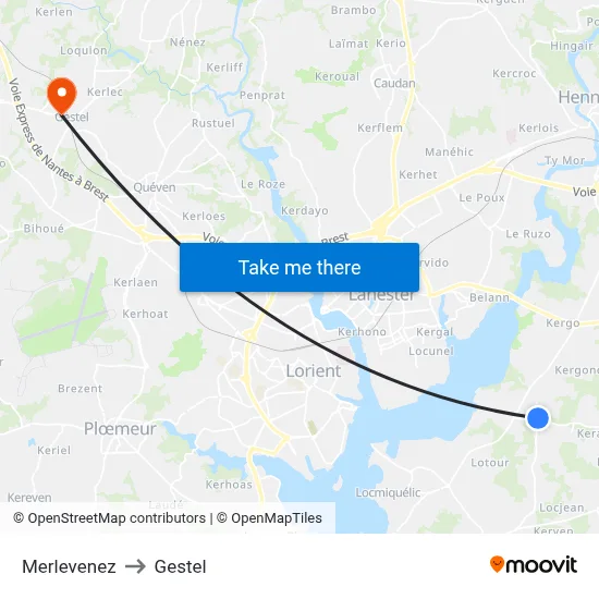 Merlevenez to Gestel map