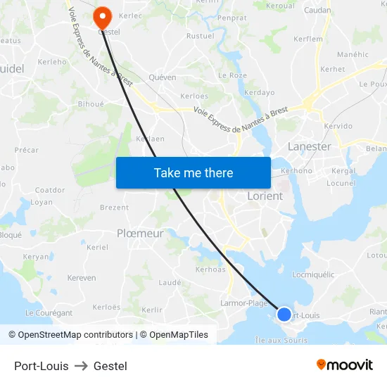 Port-Louis to Gestel map