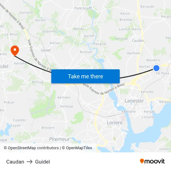 Caudan to Guidel map