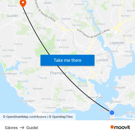 Gâvres to Guidel map