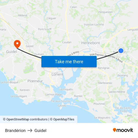Brandérion to Guidel map