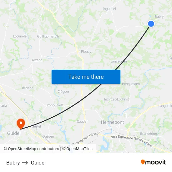 Bubry to Guidel map