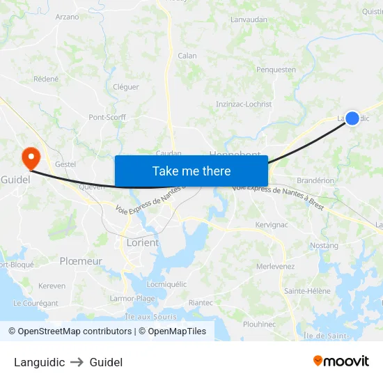 Languidic to Guidel map