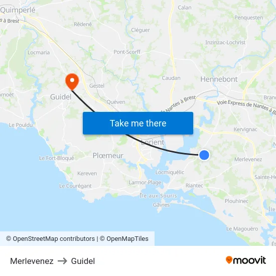 Merlevenez to Guidel map