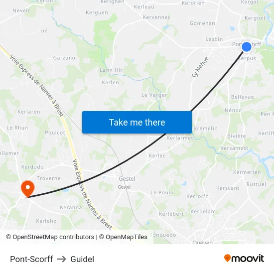 Pont-Scorff to Guidel map