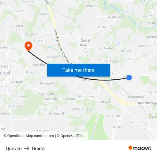 Quéven to Guidel map