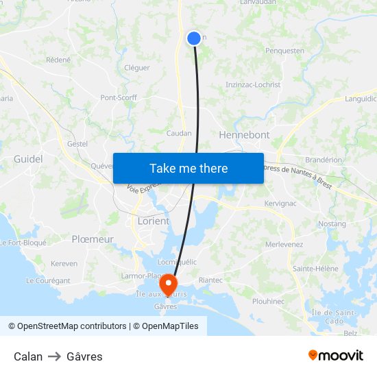 Calan to Gâvres map