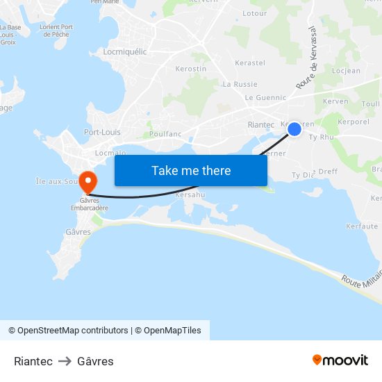 Riantec to Gâvres map