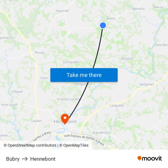 Bubry to Hennebont map