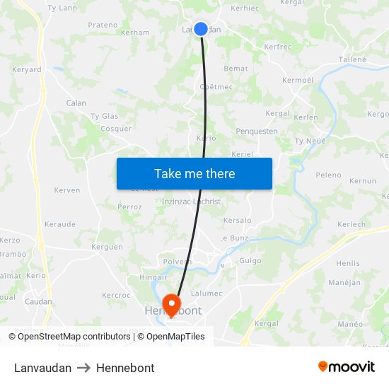 Lanvaudan to Hennebont map