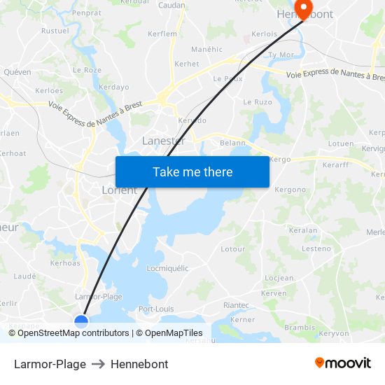 Larmor-Plage to Hennebont map