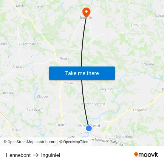 Hennebont to Inguiniel map