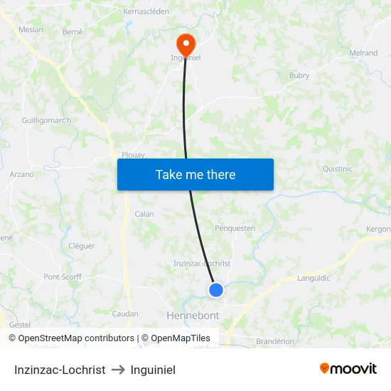 Inzinzac-Lochrist to Inguiniel map