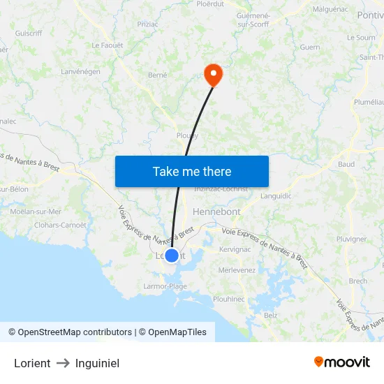 Lorient to Inguiniel map