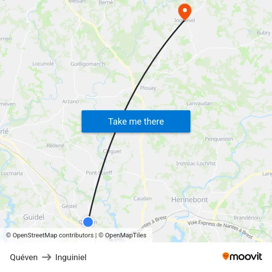 Quéven to Inguiniel map