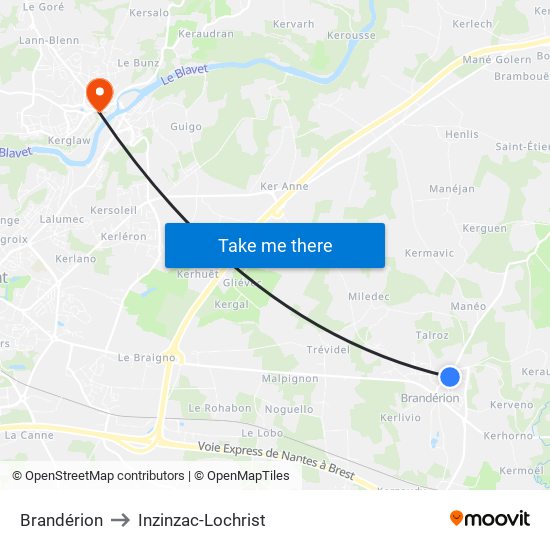 Brandérion to Inzinzac-Lochrist map