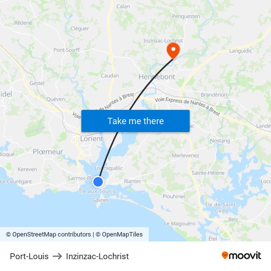 Port-Louis to Inzinzac-Lochrist map