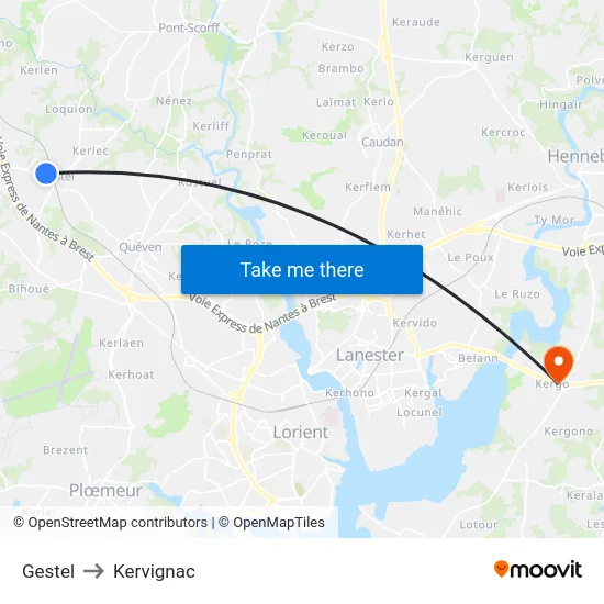 Gestel to Kervignac map