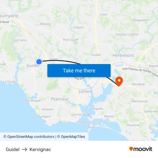 Guidel to Kervignac map