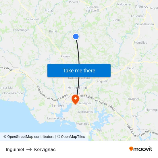 Inguiniel to Kervignac map