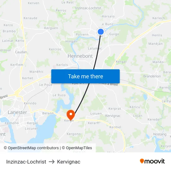 Inzinzac-Lochrist to Kervignac map