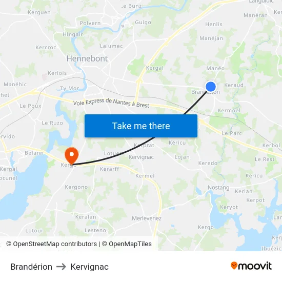 Brandérion to Kervignac map