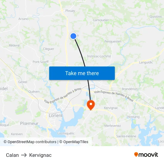 Calan to Kervignac map