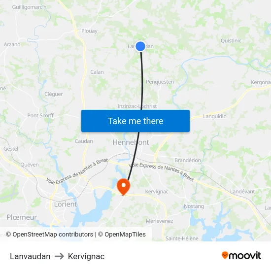 Lanvaudan to Kervignac map