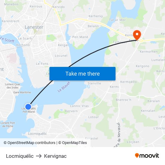 Locmiquélic to Kervignac map