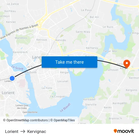 Lorient to Kervignac map